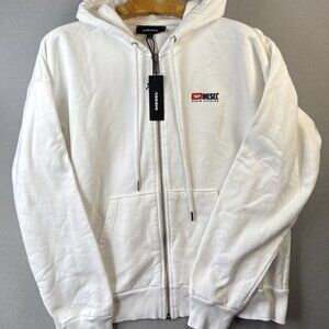 Diesel S-ALBY-ZIP-DIV FELPA Hoodie Men Size L Fits XL White Long Sleeve LOGO NWT